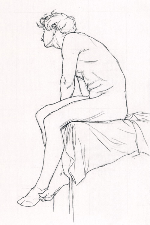 Michael A. Cooley, Seated Man Left Profile, 2011, Graphite.