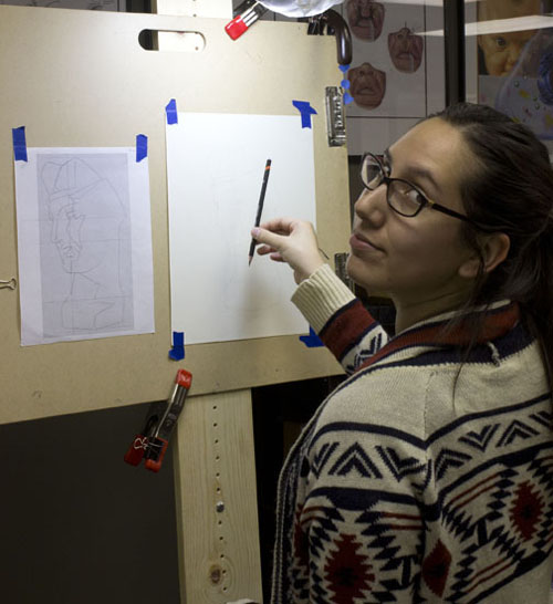 Liz working on a Bargue drawing of the foot.