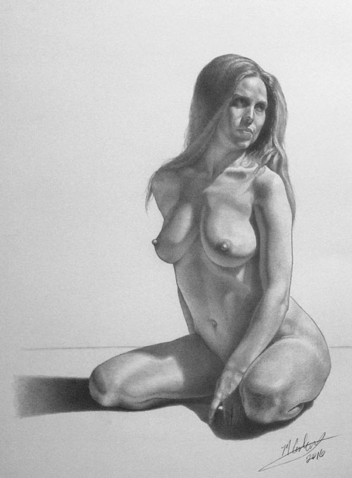 Michael A. Cooley, Female Figure Seated 3/4 view, 2016, Graphite